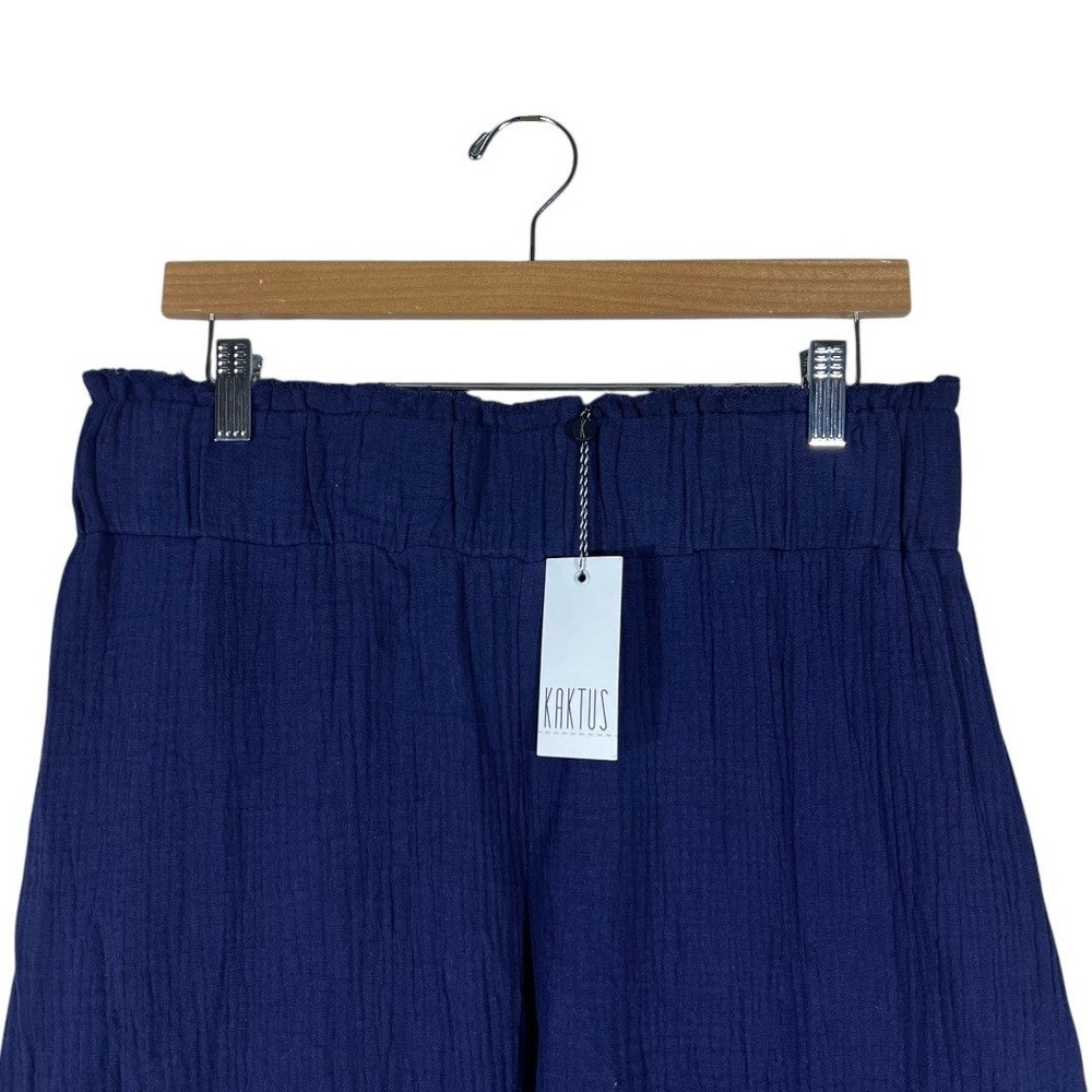 NWT Kaktus Gauze Solid Wide Leg Pants Navy Coastal Boho Crop Size L - Picture 2 of 5
